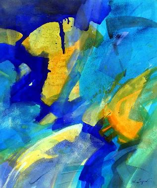 Abstrakt Blau/Gelb  von Wagner, Kerstin